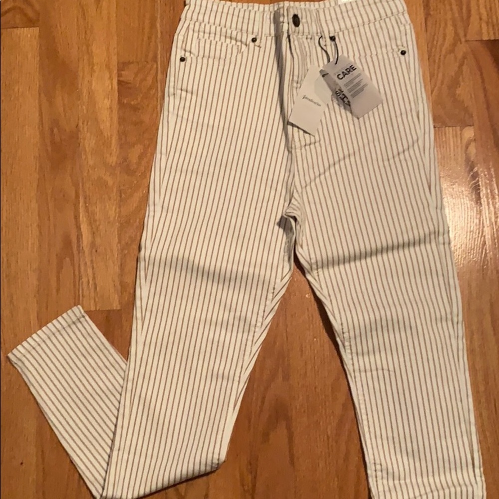 Beige and white striped pants